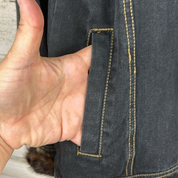 Dennis Basso Women’s XS Denim Jean Jacket Faux Brown Mink Fur Lining - Picture 7 of 10